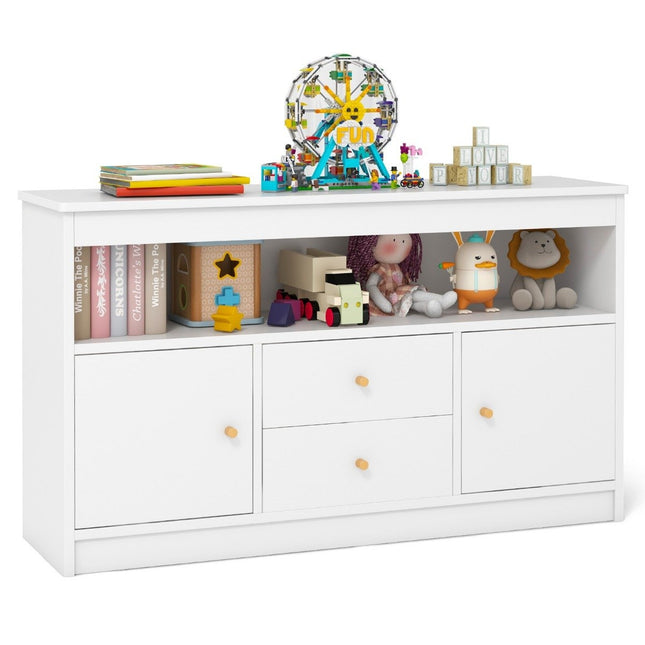 Armoire à jouets pour enfants, étagère pour enfants en bois, armoire pour enfants avec 2 tiroirs et 2 portes 106 x 30 x 62 cm blanc