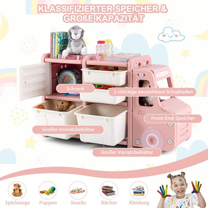 Spielzeugregal 2 Ebenen Kinderregal mit Schubladen und Aufbewahrungsboxen 110 x 32 x 66 cm Rosa