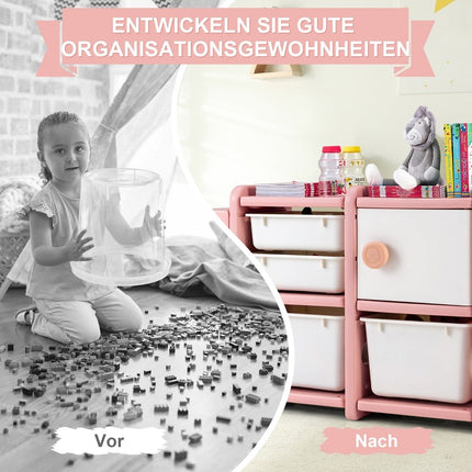 Spielzeugregal 2 Ebenen Kinderregal mit Schubladen und Aufbewahrungsboxen 110 x 32 x 66 cm Rosa