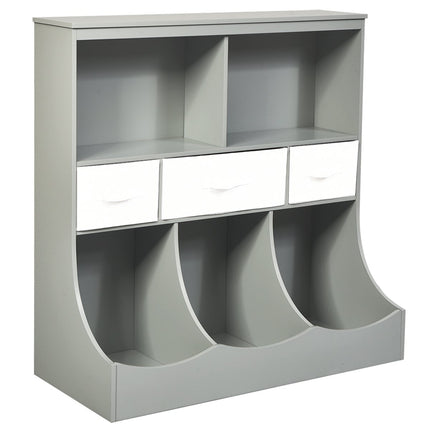 Spielzeugregal mit 5 Fächern &amp; 3 Schubladen Kinderregal Spielzeug Organizer 93 x 40 x 94 cm Grau