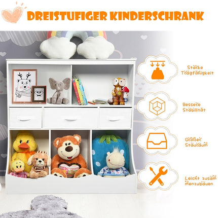 Spielzeugregal mit 5 Fächern &amp; 3 Schubladen Kinderregal Spielzeug Organizer 93 x 40 x 94 cm weiß