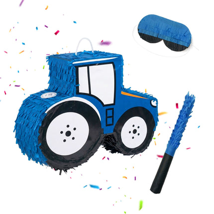 Traktor-Piñata-Set – Inklusive Schlagstock und Augenbindenmaske