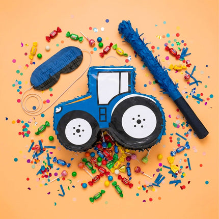 Traktor-Piñata-Set – Inklusive Schlagstock und Augenbindenmaske