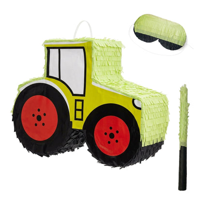 Sada piňata traktor s tyčí a maskou – 40 cm