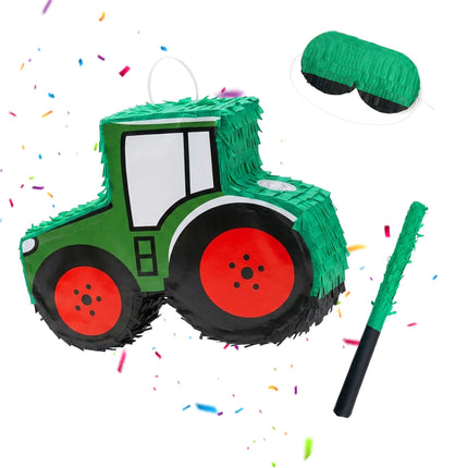 Tractor Piñata Set with Stick & Mask, Dark Green