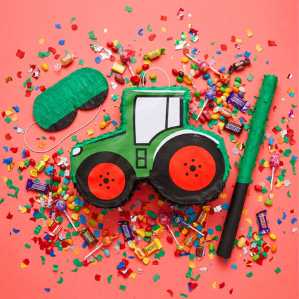 Tractor Piñata Set with Stick & Mask, Dark Green