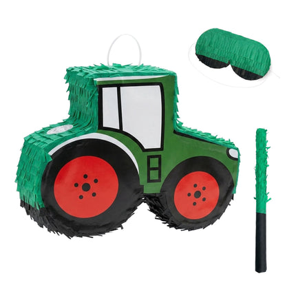 Tractor Piñata Set with Stick & Mask, Dark Green
