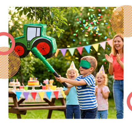 Tractor Piñata Set with Stick & Mask, Dark Green