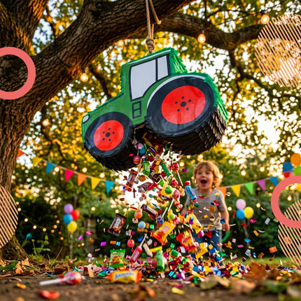 Tractor Piñata Set with Stick & Mask, Dark Green