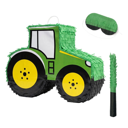 Sada piňata traktor s tyčí a maskou – zelená