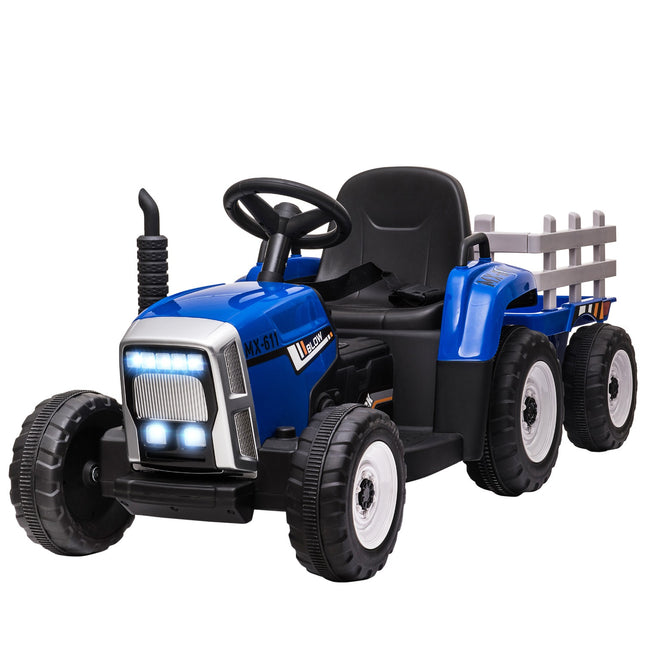 Aufsitz-Traktor für Kinder mit Fernbedienung, MP3, Scheinwerfern, blau