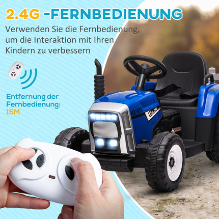 Aufsitz-Traktor für Kinder mit Fernbedienung, MP3, Scheinwerfern, blau