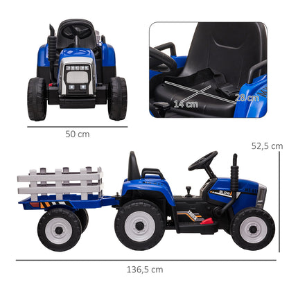 Aufsitz-Traktor für Kinder mit Fernbedienung, MP3, Scheinwerfern, blau