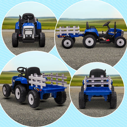 Aufsitz-Traktor für Kinder mit Fernbedienung, MP3, Scheinwerfern, blau