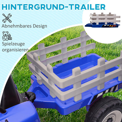 Aufsitz-Traktor für Kinder mit Fernbedienung, MP3, Scheinwerfern, blau
