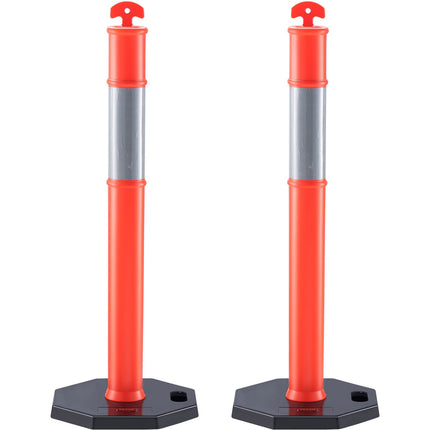 Traffic Delineator Posts, 2 Pack, 16.93 in Rubber Base