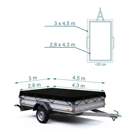 Trailer Cargo Net, Fine-Mesh, 3 x 4.5 m, Black