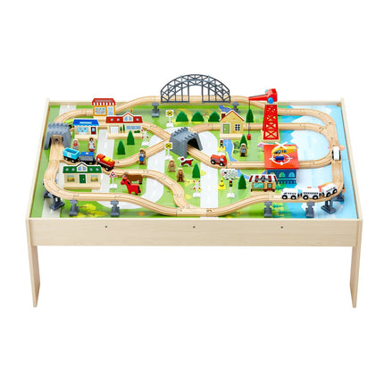 Train Table Set, 120-Piece Wooden, Reversible Top, Storage Bin