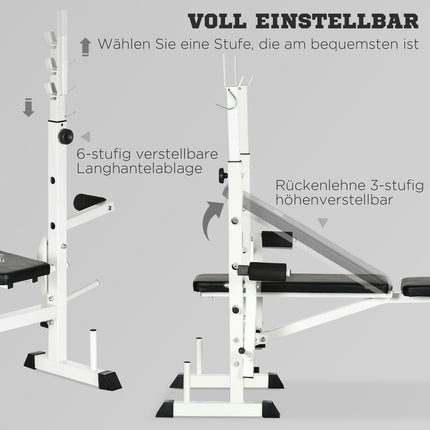 Hantelbank mit Beinpresse & Kurzhantel, Armlehne, schwarz und weiß