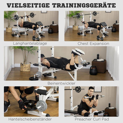 Hantelbank mit Beinpresse & Kurzhantel, Armlehne, schwarz und weiß