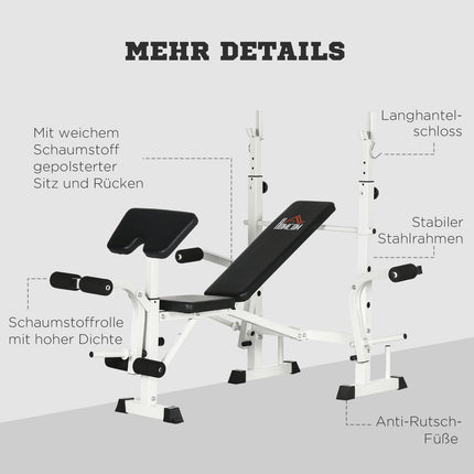 Hantelbank mit Beinpresse & Kurzhantel, Armlehne, schwarz und weiß