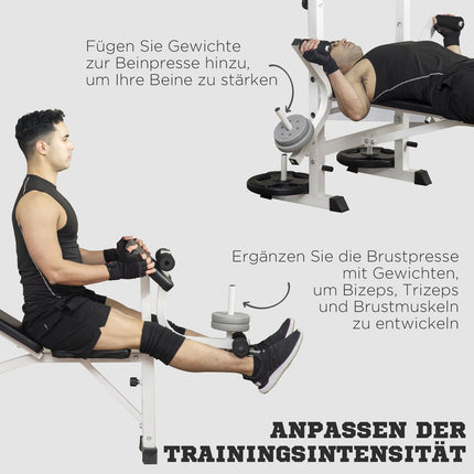 Hantelbank mit Beinpresse & Kurzhantel, Armlehne, schwarz und weiß