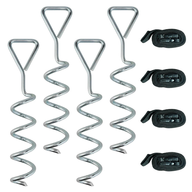 Trampolin-Anker-Set, 4 Spiralheringe, verstellbare Gurte