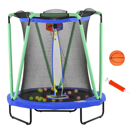 Kindertrampolin mit Sicherheitsnetz & Basketballkorb, 140 cm