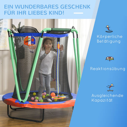 Kindertrampolin mit Sicherheitsnetz & Basketballkorb, 140 cm
