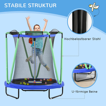 Kindertrampolin mit Sicherheitsnetz & Basketballkorb, 140 cm