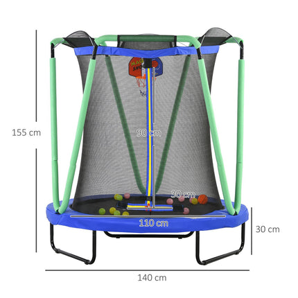Kindertrampolin mit Sicherheitsnetz & Basketballkorb, 140 cm