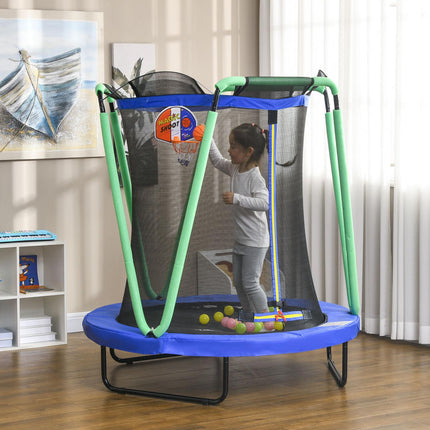 Kindertrampolin mit Sicherheitsnetz & Basketballkorb, 140 cm