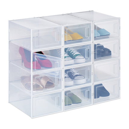 Transparent Shoe Storage Boxes, Set of 12