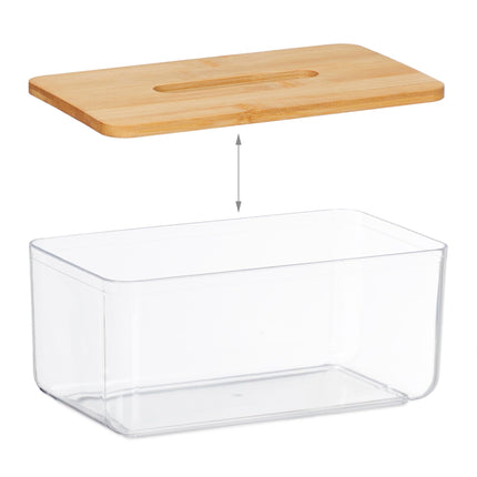 Transparente Kosmetiktücherbox mit Bambusdeckel