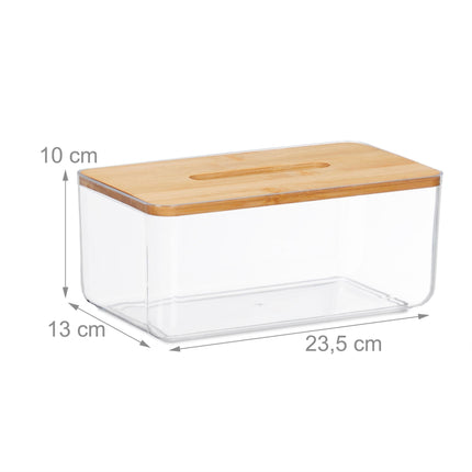 Transparente Kosmetiktücherbox mit Bambusdeckel