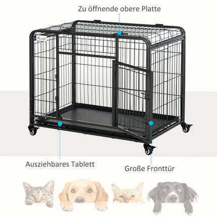 Skládací kovová přepravní klec pro zvířata, kolečka, uzamykatelná dvířka