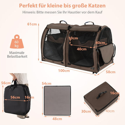 Transport bag with removable hammocks & mattress & cat litter box brown