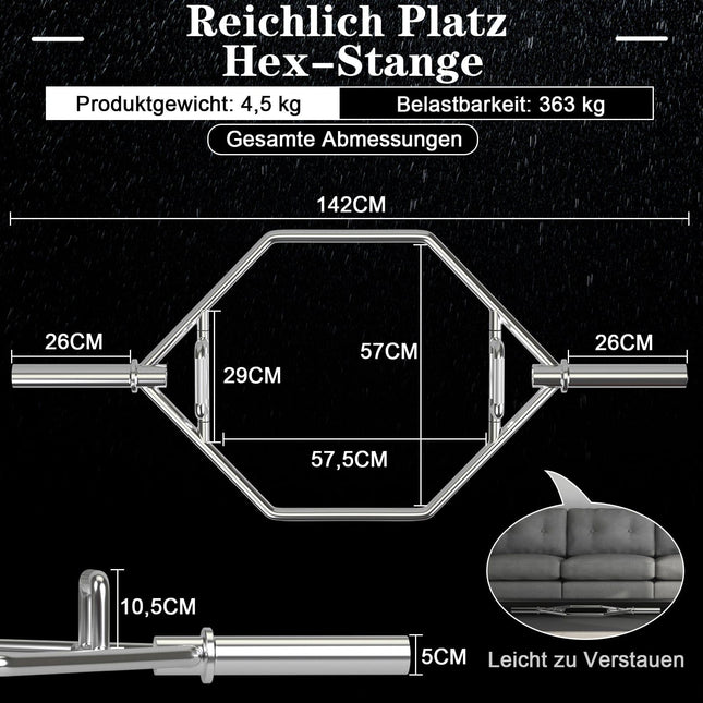 Trap Bar mit einklappbaren Griffen, 800lb Traglast, Silber