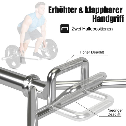 Trap Bar with Collapsible Handles, 800lb Capacity, Silver