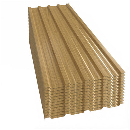Trapezoidal Roof Sheets Set of 12, Galvanised Steel, 129 x 45 cm, Natural Wood