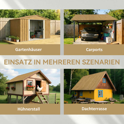 Trapezoidal Roof Sheets Set of 12, Galvanised Steel, 129 x 45 cm, Natural Wood