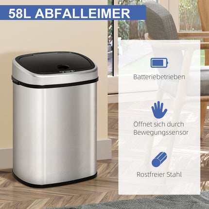 Automatischer 58-Liter-Abfalleimer aus Edelstahl mit Sensor