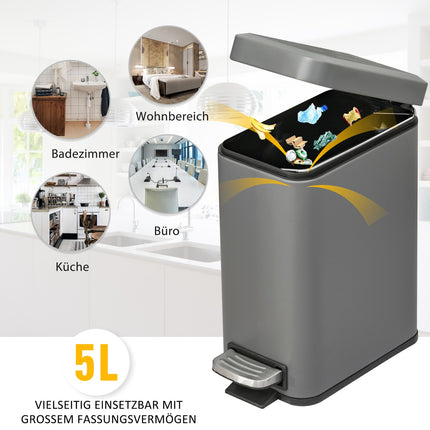 Mülleimer Treteimer 5L mit Deckel und Inneneimer, Grau