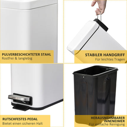 5L white metal pedal container with inner container for office
