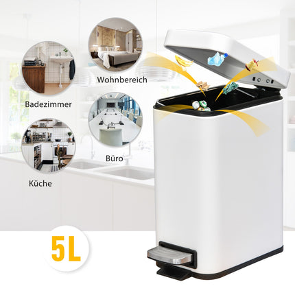 5L white metal pedal container with inner container for office