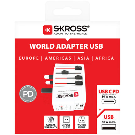 Reiseadapter USB-A+C PD 30W, Universal, ungeerdet