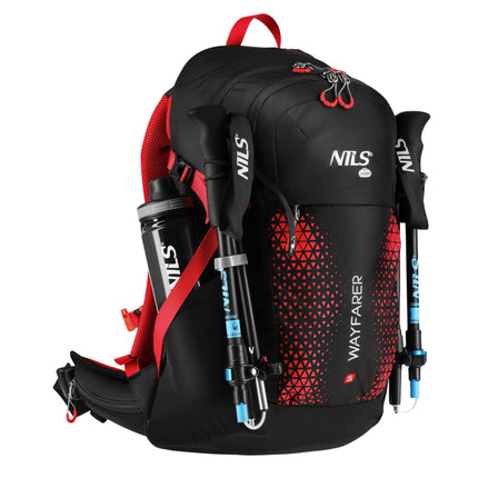 Reiserucksack 35L, Rot – Belüftet, Regenhülle