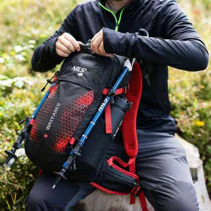 Reiserucksack 35L, Rot – Belüftet, Regenhülle