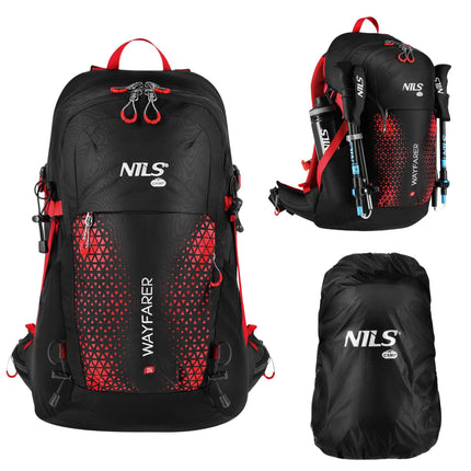 Reiserucksack 35L, Rot – Belüftet, Regenhülle