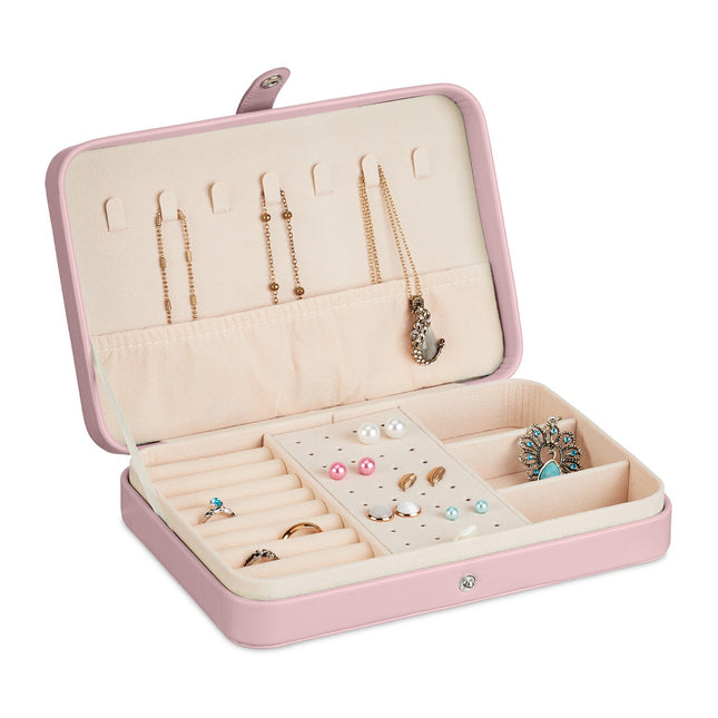 Reiseschmuck-Organizer, kompakte Box in Lederoptik